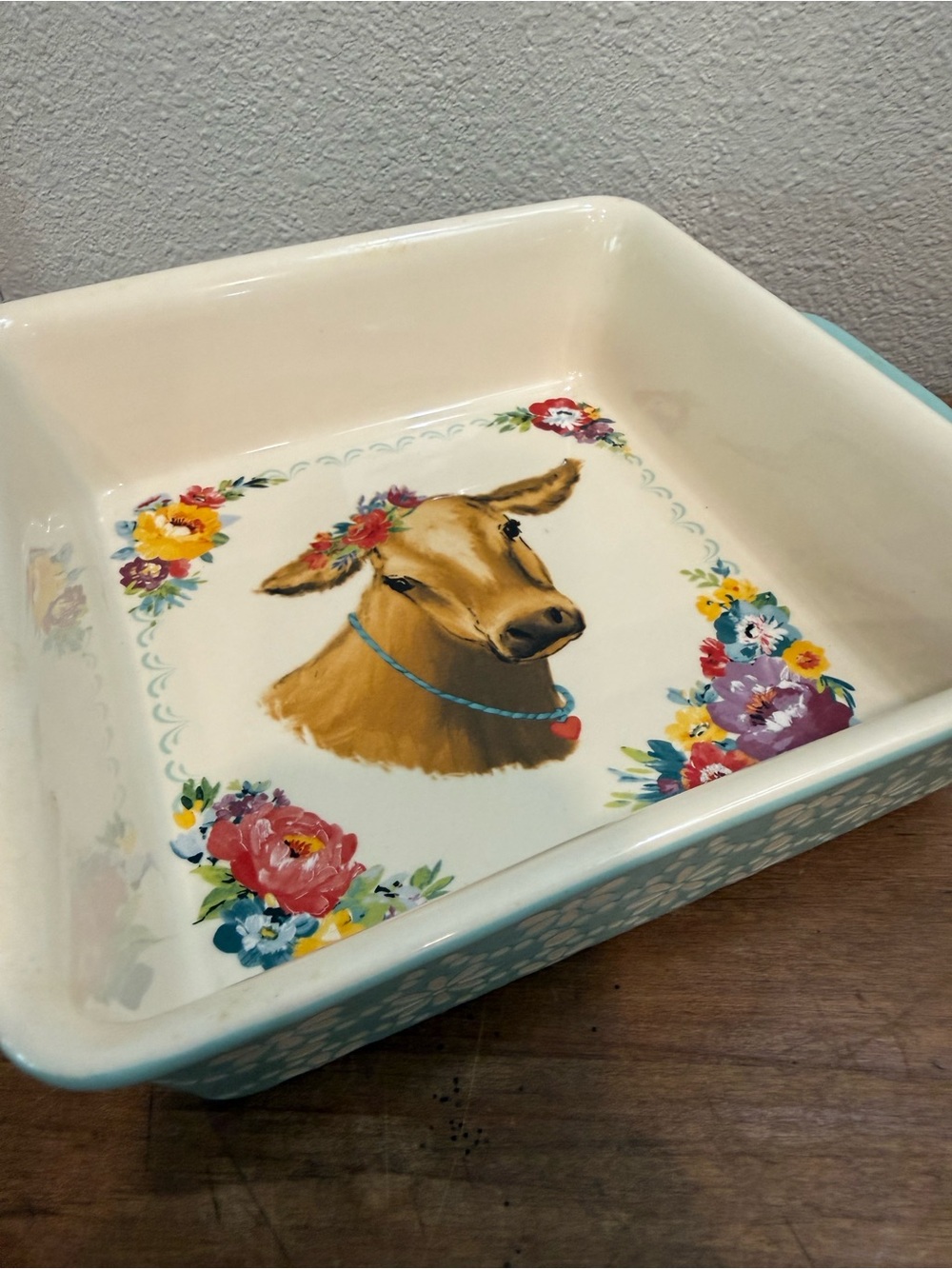 Pioneer Woman Cow Stoneware Square Baking Dish Casserole Pan Floral 9x9 - Picture 5 of 6